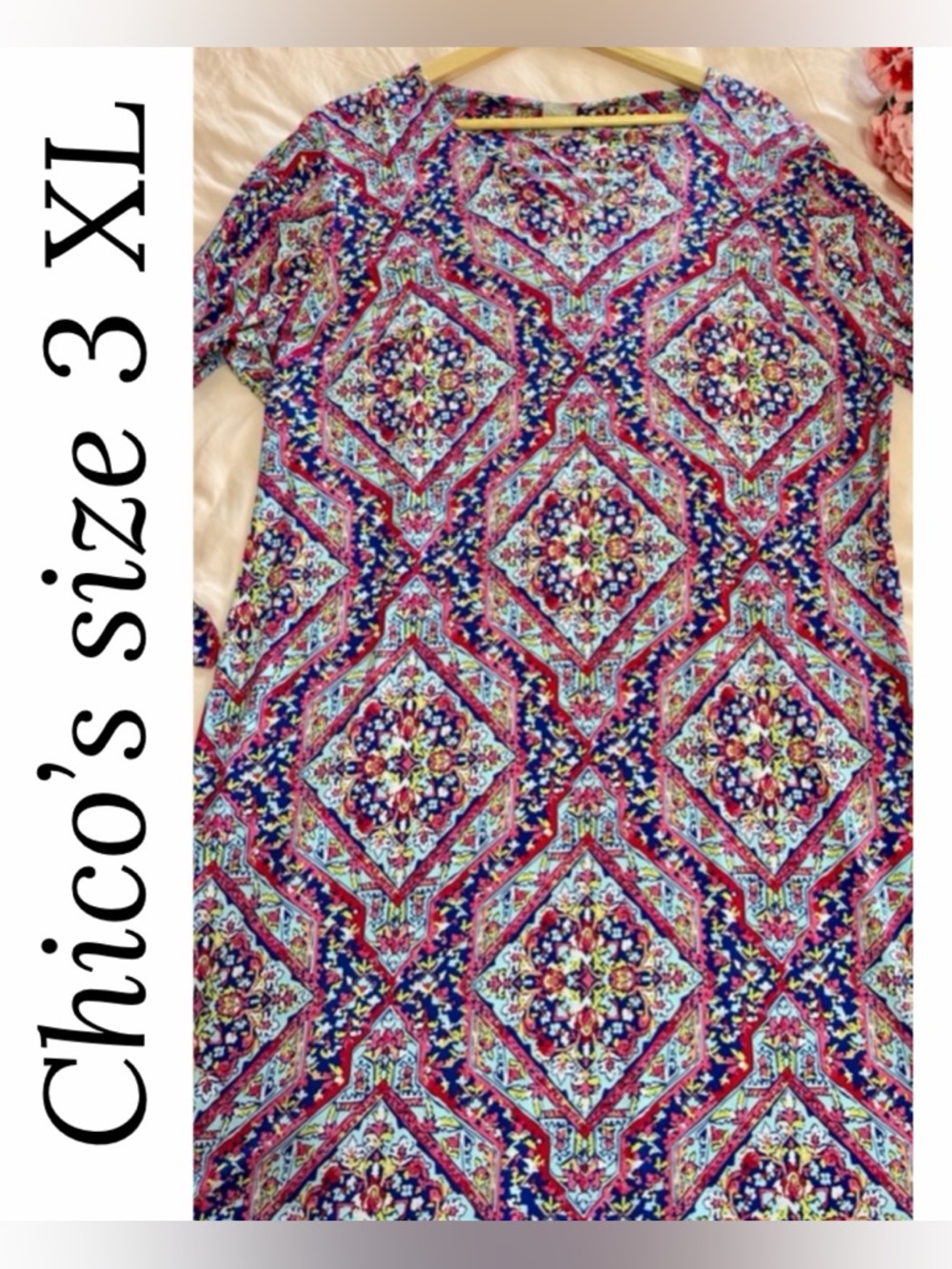 Chico's Multicolor Midi Dress in Navy, Pink, Aqua